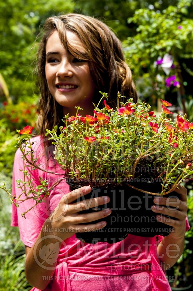 Young 14 year old girl with plant in garden (Ambiance) 35 